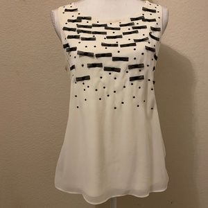 Size Medium Ann Taylor Bows & Sequin Chiffon Overlay Front / Jersey Back Sleevel